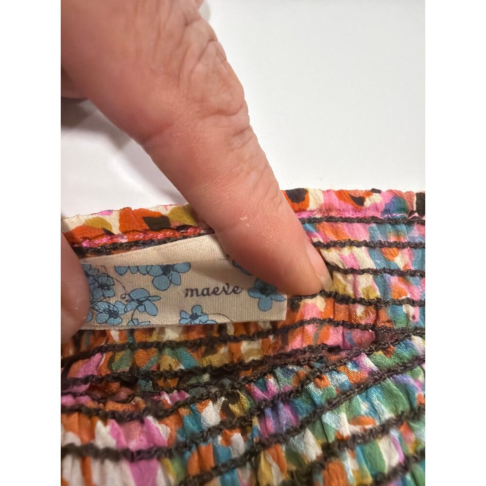 Anthropologie Size L Maeve Confetti Whirl Dress smocked bodice ruffle 100% silk. - Picture 4 of 9